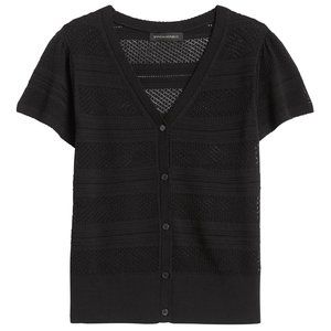 Banana Republic Short Sleeve Pointelle Lace Knit Cardigan XL Black